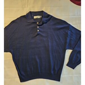 Vintage Bill Blass Menswear blue Acrylic‎ Polo neck Sweater XL